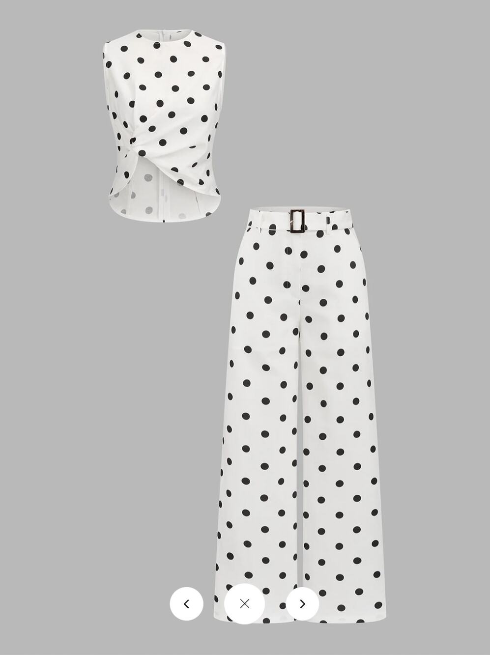 NWT Commense Polka Dot Twist Top & Belted Pants Set Sz M